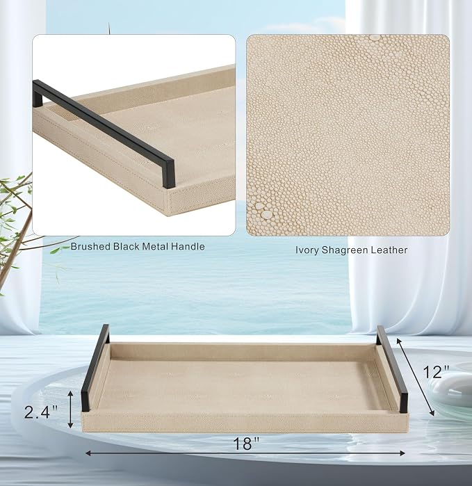 Sagala Ivory Shagreen Serving Tray - Image 5