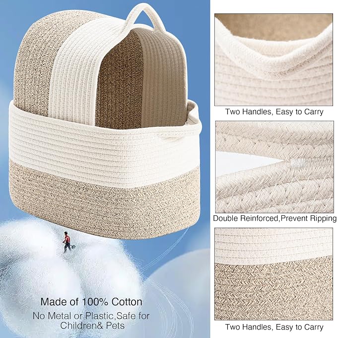 DUHEL Cotton Rope Woven Storage Basket, Used - Image 3