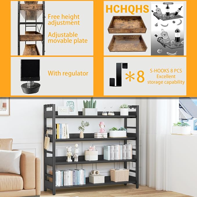 HCHQHS Bookshelf, Adjustable Industrial Bookcase, Vertical Tall Book Shelf - Image 5