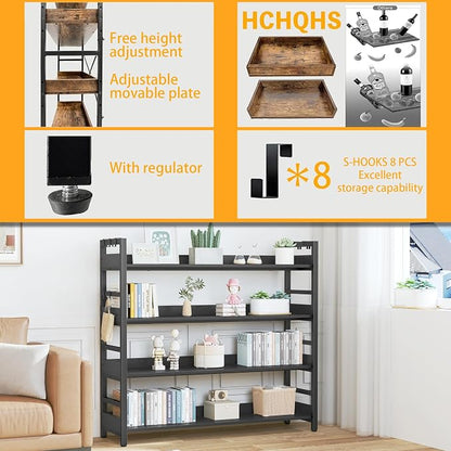 HCHQHS Bookshelf, Adjustable Industrial Bookcase, Vertical Tall Book Shelf - Image 5