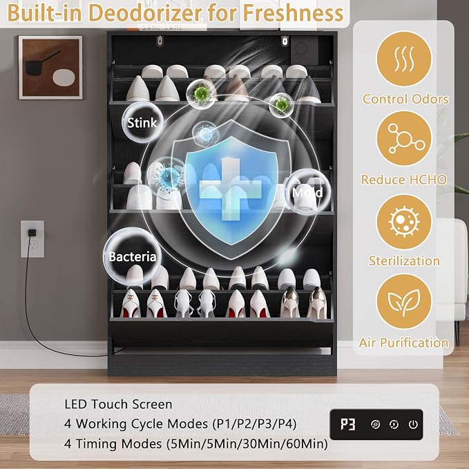 BORNOON Shoe Cabinet with Odor Control and Back Panels, Deodorizing Slim 3-Flip - Image 3
