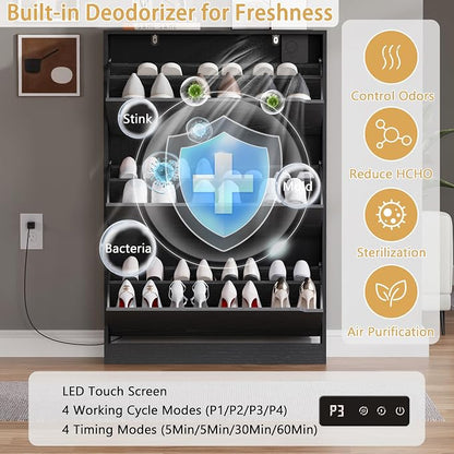 BORNOON Shoe Cabinet with Odor Control and Back Panels, Deodorizing Slim 3-Flip - Image 3