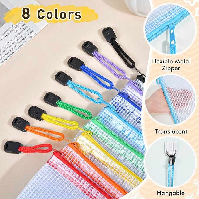 26pcs Mesh Zipper Pouch Bags, 8 Sizes Plastic Zippered Storage Bags - Image 3