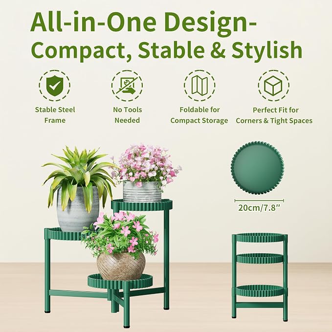 Plant Stand Indoor Outdoor, 3 Tier Corner Metal Flower Display Holder Shelf - Image 5