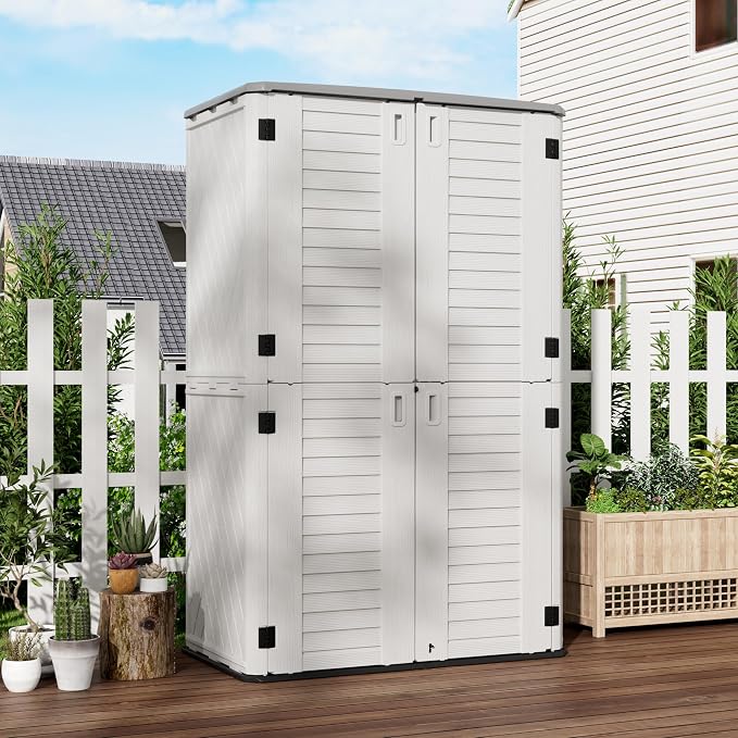 Outdoor Storage Cabinet Waterproof, Resin Vertical Storage Shed Lockable - Image 5