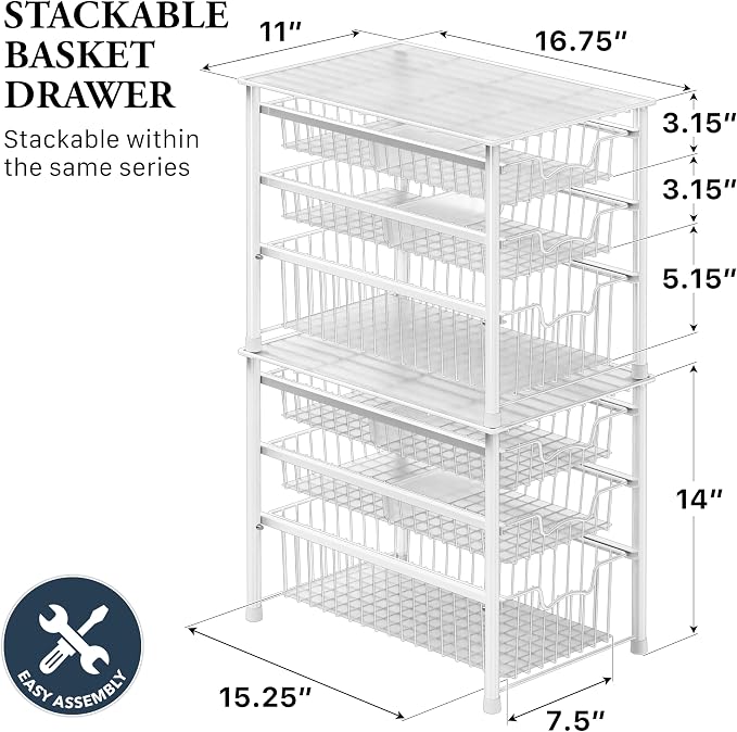 Simple Houseware Stackable 3 Tier Sliding Basket Organizer Drawer - Image 2