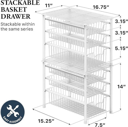 Simple Houseware Stackable 3 Tier Sliding Basket Organizer Drawer - Image 2