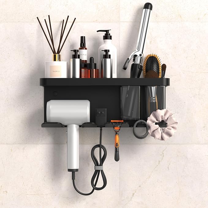 Hair Dryer Holder Wall Mounted Adhesive/Drilling, Hair Dryer Storage Organizer - Image 9