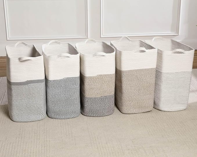 Tall Laundry Basket With Handles, Woven Cotton Rope Big Laundry Hamper Sorters - Image 6