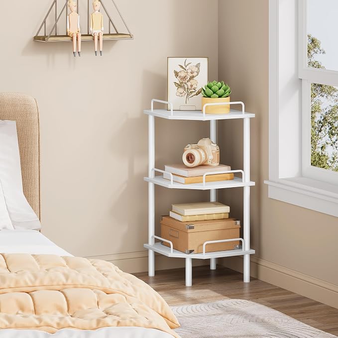 Tajsoon 3 Tier Corner Shelf Stand, Standing Corner Shelf Unit, Industrial Short - Image 7