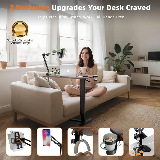 Overbed Bedside Table with Wheels, Adjustable Hospital Bedside Desk, Rolling - Image 7