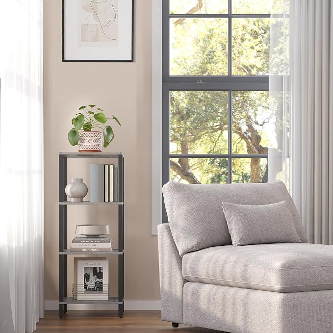 TUTOTAK Bookshelf, 4-Tier Small Narrow Book Shelf - Image 3