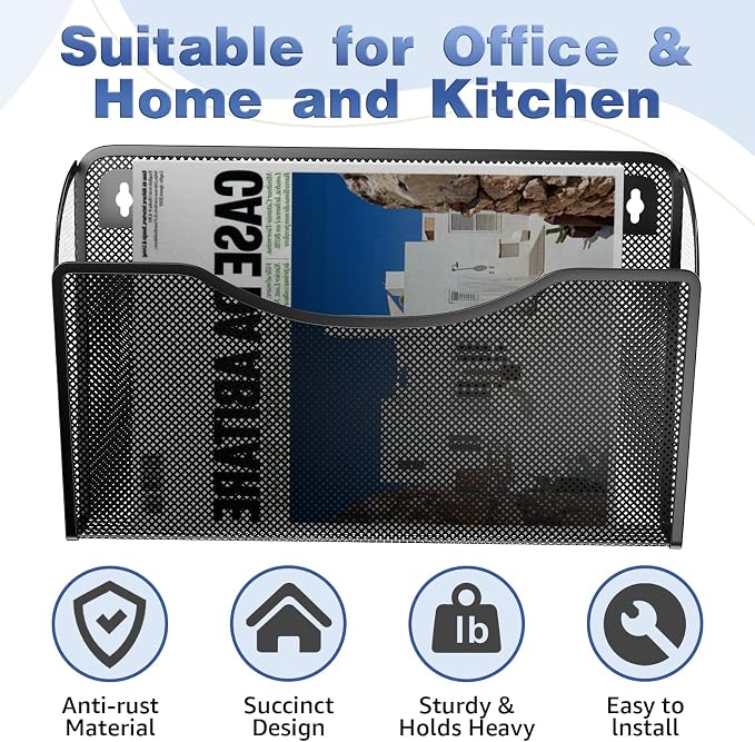MINDEPOT Wall File Organizer, Hanging Wall File Holder, 1 Pack, Metal Mesh Wall - Image 4