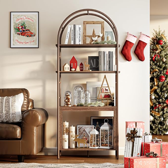 BREEZEHEAT 4-Tier Arched Bookshelf, Floor Standing Open Display Storage Shelf by BREEZEHEAT