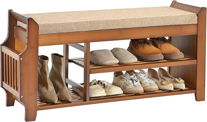 PETKABOO Shoe Bench with Hidden Drawer and Side Holder, 2 Tier Entryway Bench - Image 10