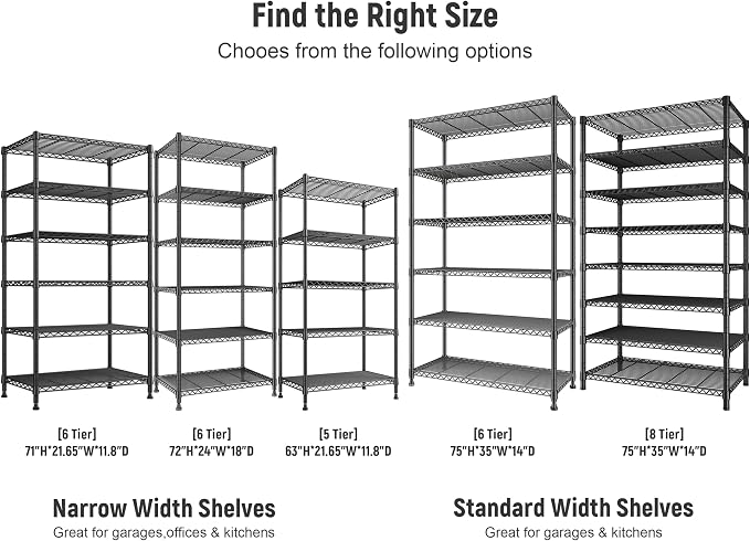 REIBII 75" H Metal Shelving 6 Tier Storage Shelf Adjustable Kitchen Shelf Wire - Image 7