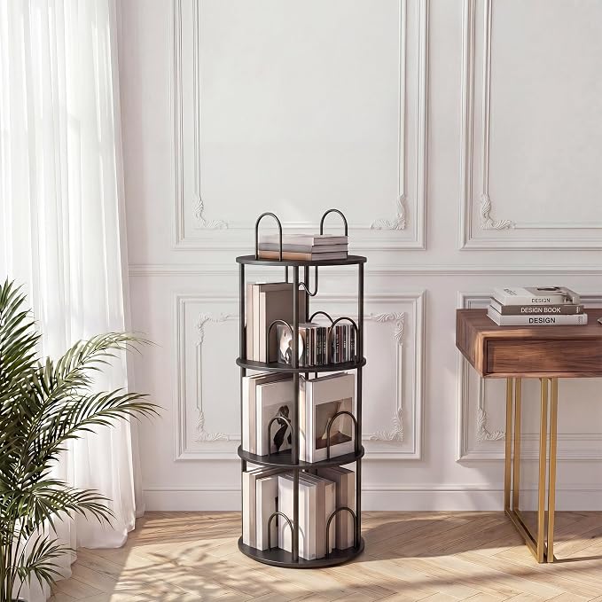 3 Tier Rotating Bookshelf, 360° Spinning Bookshelf Tower, Narrow Corner Book by Merkisa