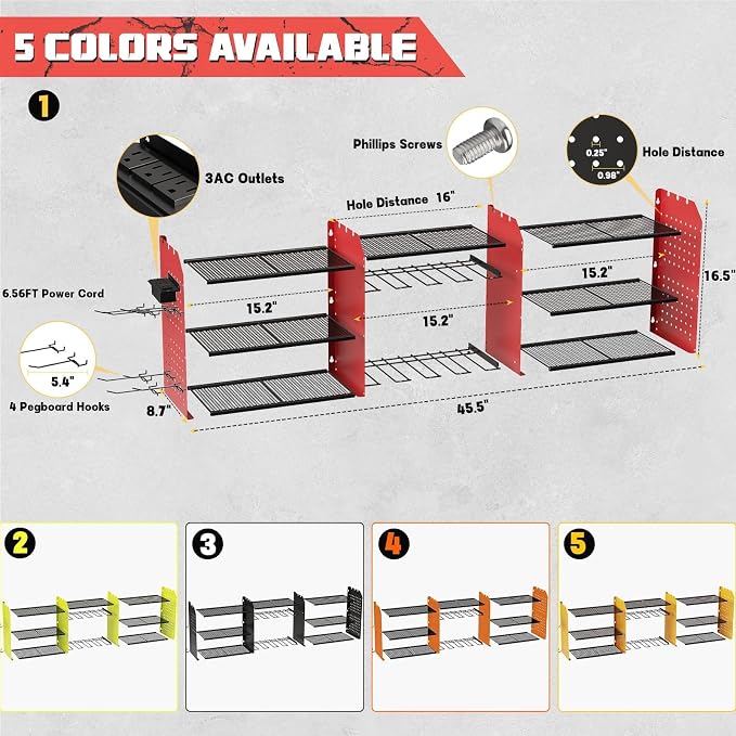 Power Tool Organizer with Charging Station Wall Mount, 3 Layer Expanded Heavy - Image 3