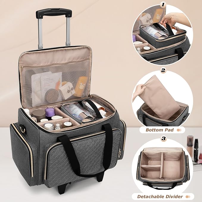 LUXJA Rolling Makeup Case with 3 Removable Pouches and 1 Makeup Brush Bag - Image 2