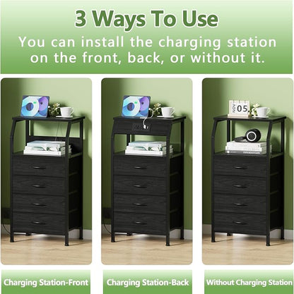 Furnulem Tall Night Stand with Charging Station, 4 Drawers Bedside Table | - Image 6