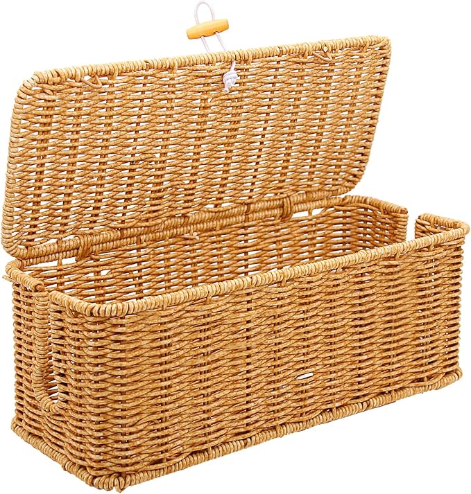 Cable Management Box, Handmade Imitation Rattan Cord Cable Organizer, Open by KANYO-AUTO