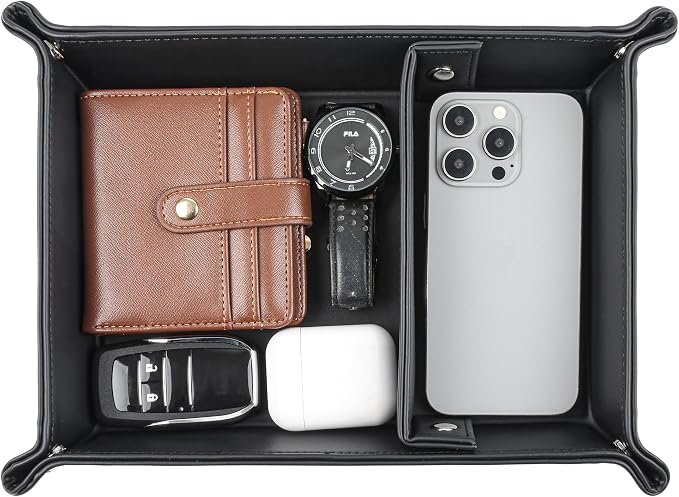 Deluxe Leather Tray Desktop Storage Organizer Watch Remote Control Jewelry Cell by Unknown