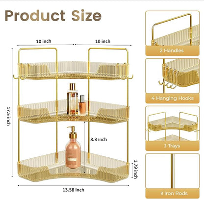 Golden 2-Tier Corner Bathroom Organizer, Countertop Storage Shelf - Image 2