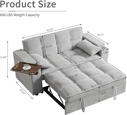 hansones 65'' 3-in-1 Folding Convertible Sofa Bed, Queen Size Pullout Sofa - Image 2