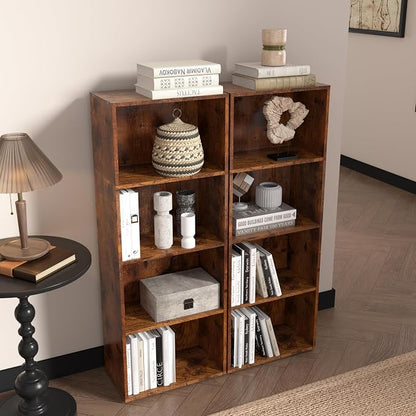 Wooden 4 Cube Storage Organizer, 4 Tier Tall Vintage Bookshelf Freestanding - Image 5