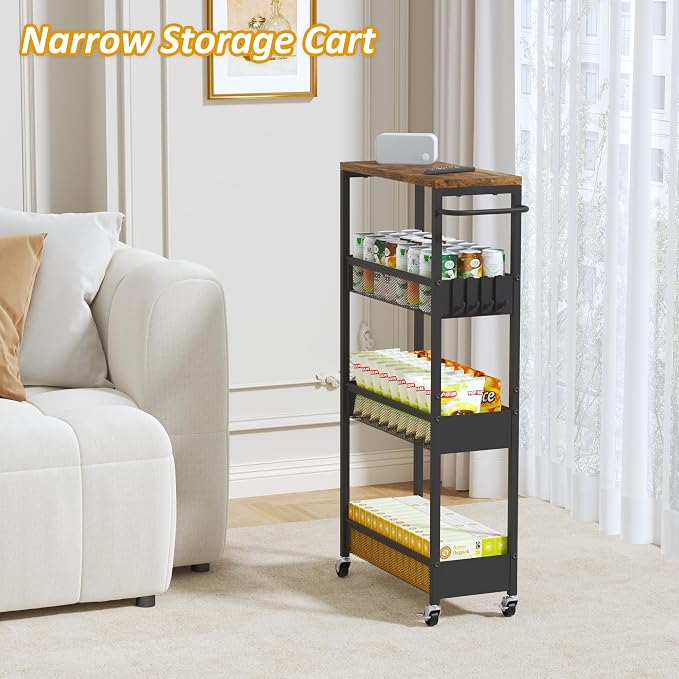 Vincona 7.1" Wide Slim Rolling Utility Cart, 4 Tier Metal Narrow Storage Cart - Image 6