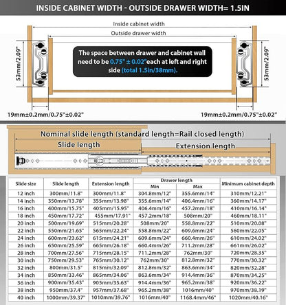 YENUO Heavy Duty Drawer Slides Full Extension 12 to 40 Inch Capacity 250 LB | - Image 2
