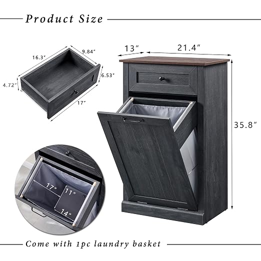Tilt Out Trash Can Cabinet, 10 Gallon Farmhouse Laundry Hamper Cabinet - Image 2