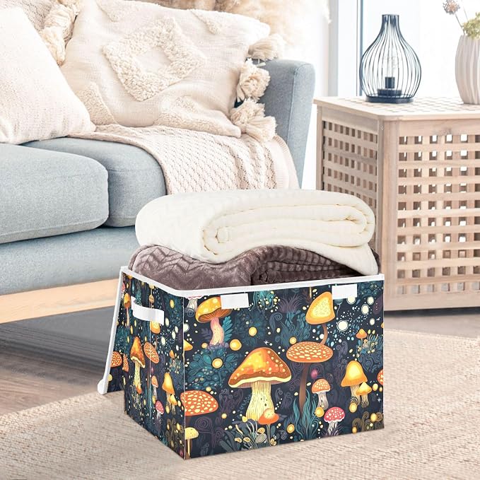 Mushrooms Storage Bins with Lids and Carrying Handle, Foldable Storage Boxes - Image 5
