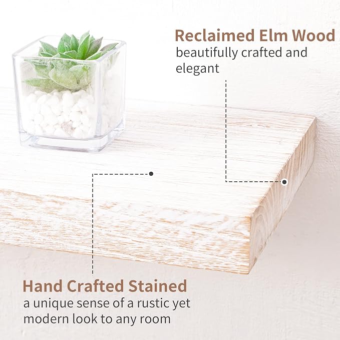 Axeman Floating Shelves for Wall, Rustic Elm Wood 48''W x 8" D Wall Shelf - Image 3