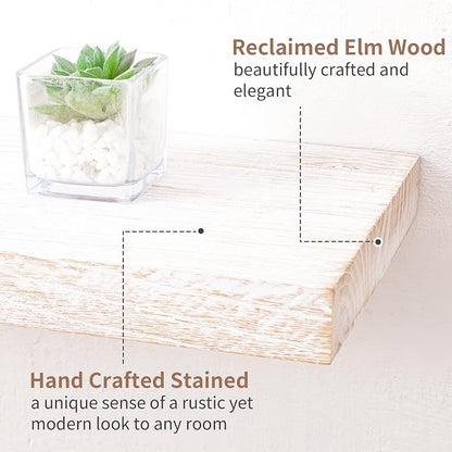 Axeman Floating Shelves for Wall, 8 Inch Deep Rustic Solid Elm Wood Wall - Image 3