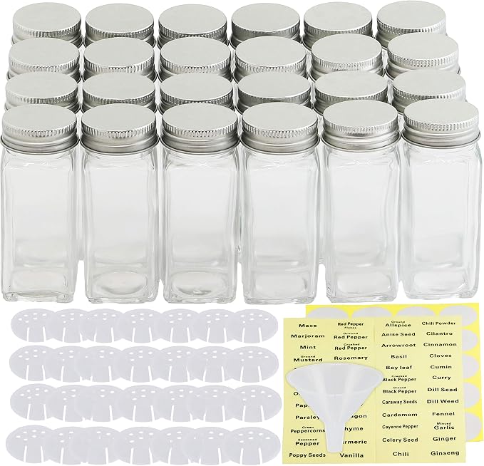 Simple Houseware Spice Jars 4-oz Square Glass Bottles, 24 Pack | 4 Ounce - Image 2