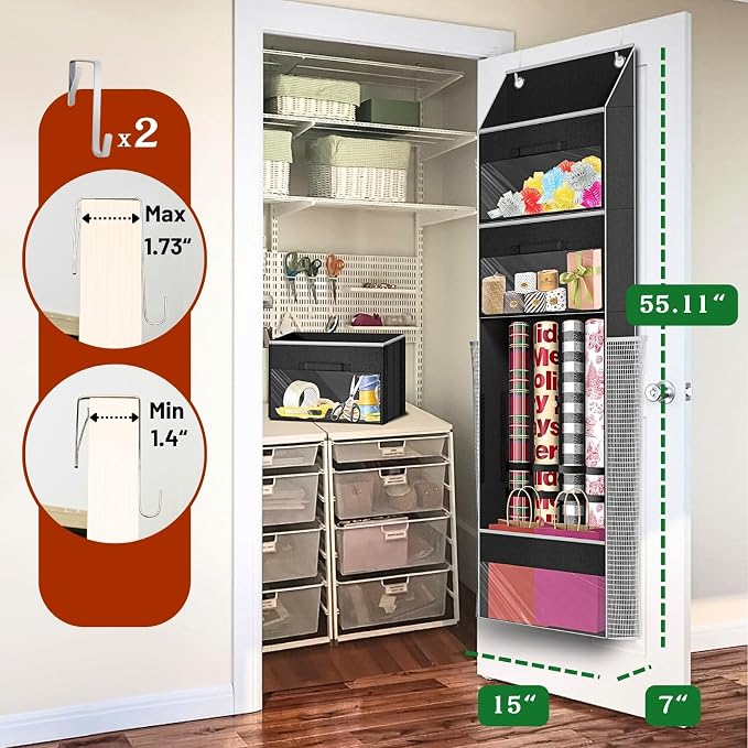 Black Over Door Wrapping Paper Organizer Storage - Image 5