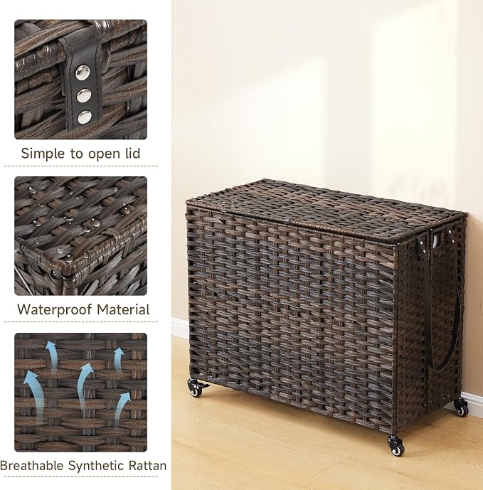 Laundry Hamper with Wheels, 60.72 Gallon Rolling Laundry Basket with Lid - Image 7