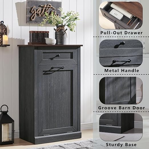 Tilt Out Trash Can Cabinet, 10 Gallon Farmhouse Laundry Hamper Cabinet - Image 3