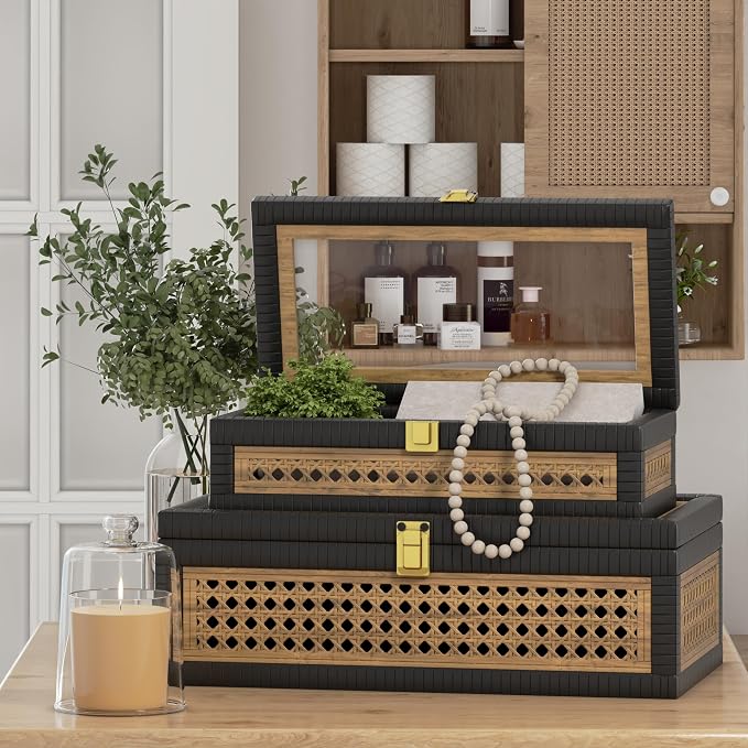 Rattan Decorative Box, Boho Display Boxes - Image 2