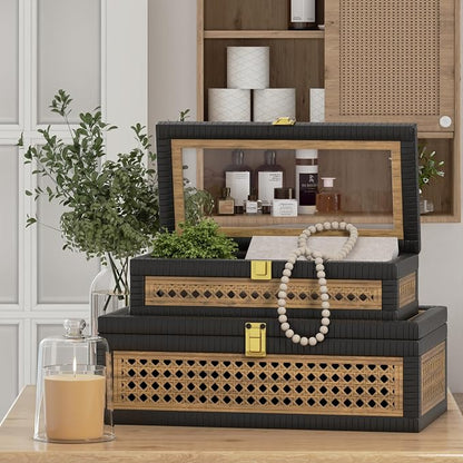 Rattan Decorative Box, Boho Display Boxes - Image 2