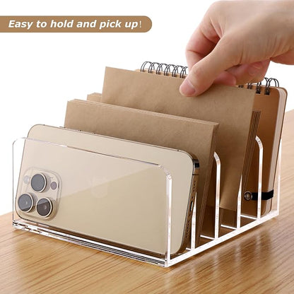 SANRUI Acrylic Desk File Organizer Holder, 5 Upright Clear Desktop Mails Sorter - Image 3