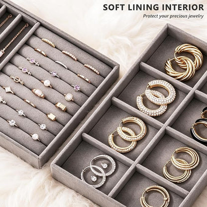 Jewelry Organizer for Drawer, Velvet Jewelry Drawer Organizer Inserts, 4-Layer - Image 4
