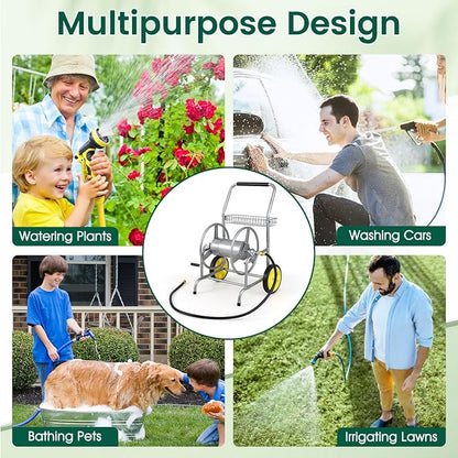 Goplus Garden Hose Reel Cart, 230ft 5/8" or 300ft 1/2" Heavy-Duty Metal Hose - Image 6