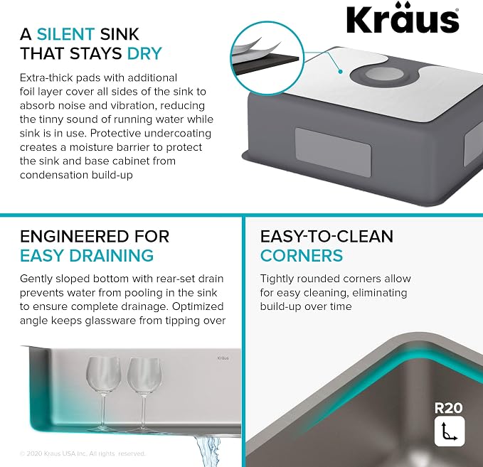 KRAUS Dex 21-inch Undermount 16 Gauge Stainless Steel Single Bowl Kitchen Sink - Image 6