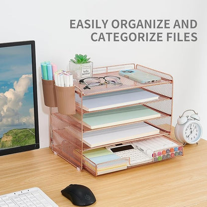 LEKETREE Desk Organizer and Accessories, 5-Tier Paper Letter Tray Organizer - Image 7