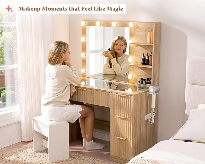 AMERLIFE 36.2" Fluted Vanity Desk - Image 4