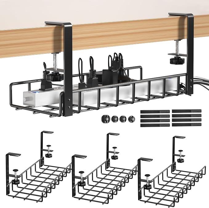 3 Pack Cable Management Under Desk Tray, 47.1" No Drill Under Desk Wire by Xpatee