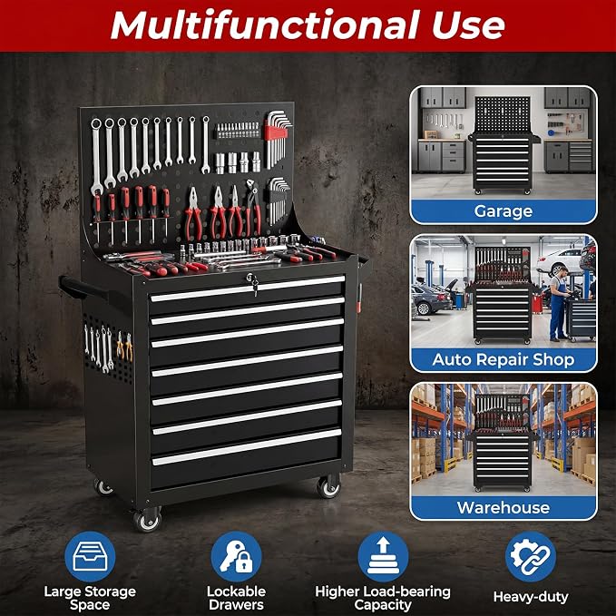 Rolling Tool Chest with Wheels, 7 Drawers Tool Storage Cabinet, Portable Metal - Image 8