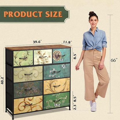 WLIVE Tall Dresser for Bedroom, 9 Drawer Chest of Drawers, Floral | 9 roomy - Image 3